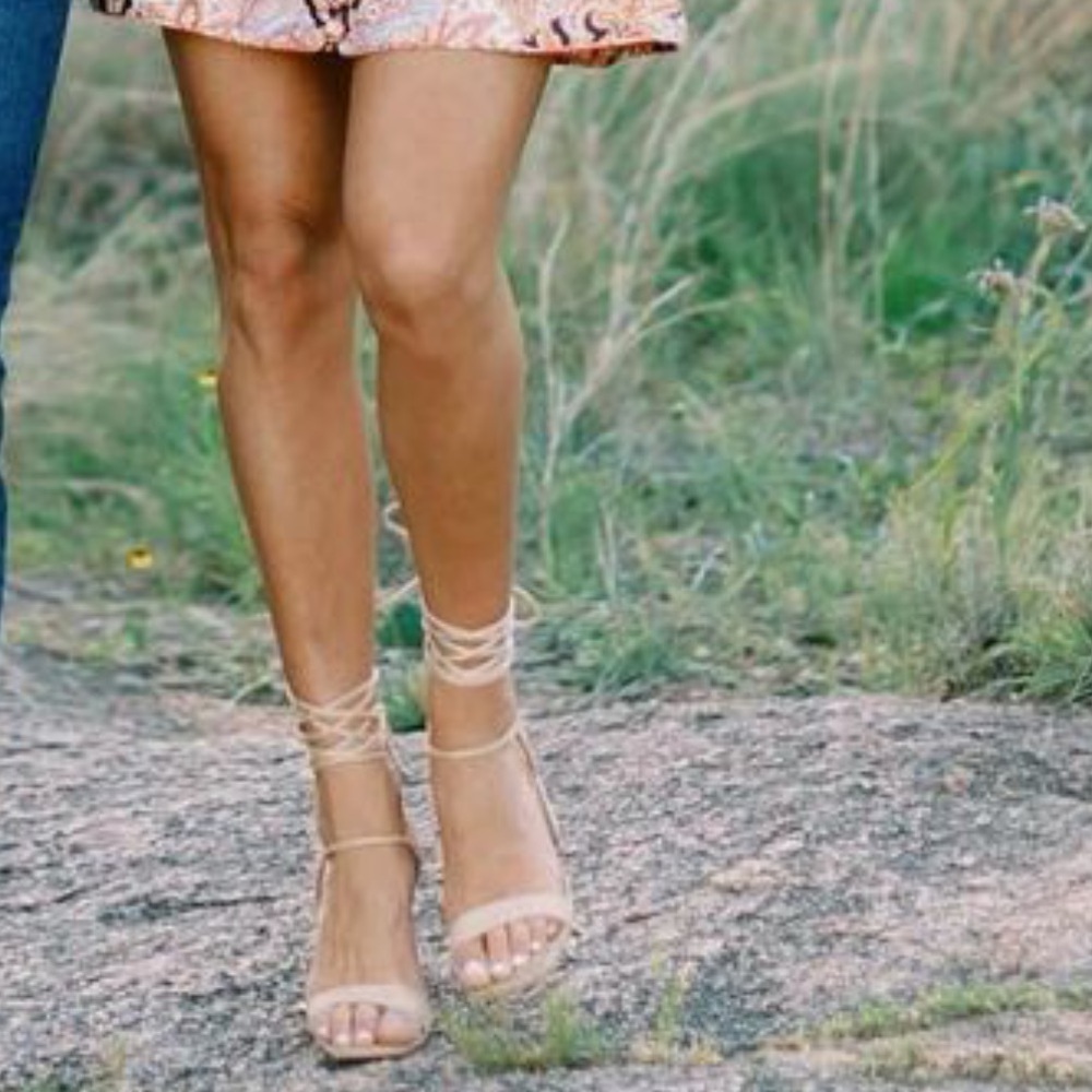 ISO tan strappy heels